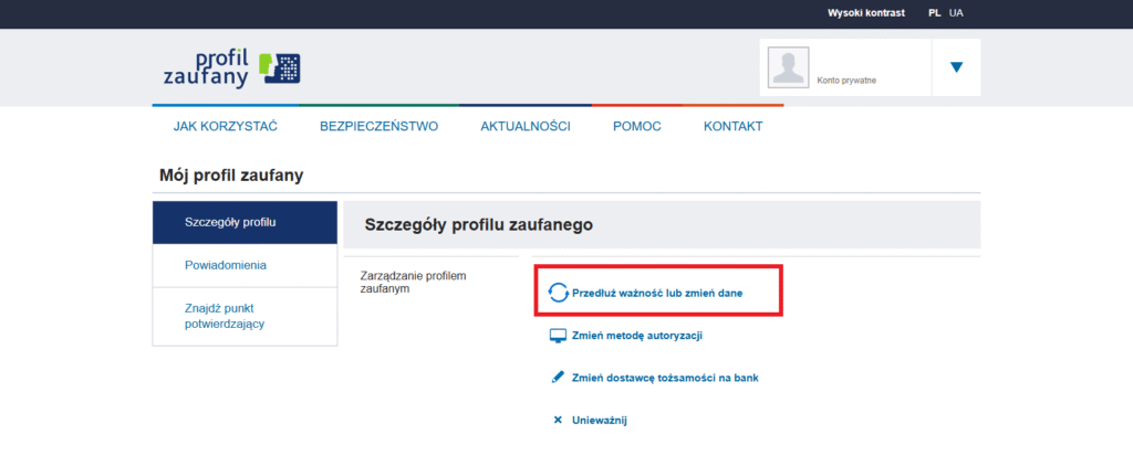 Przedłuż ważność lub zmień dane